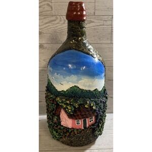 Vintage 1980's Handcrafted Bottle Art 3-D Effect Italian Countryside 12" Tall